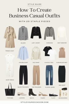 How To Create Business Casual Outfits: 20 Staple Pieces You Need Business Casual Capsule Wardrobe, Business Casual Wardrobe, Business Casual Capsule, Hm Outfits, Spring Business Casual Outfits, Casual Capsule Wardrobe, Smart Casual Work Outfit Women, Create Business, Smart Casual Work Outfit