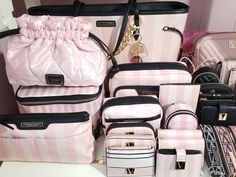 Victoria Secret Luggage Sets, Victoria Secret Accessories, Victoria Secret Luggage, Vs Models Aesthetic, Victoria's Secret Aesthetic, Secret Aesthetic, Victoria Secret Angel, Cute Luggage, Pink Tumblr Aesthetic