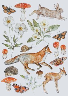 an image of some animals and mushrooms