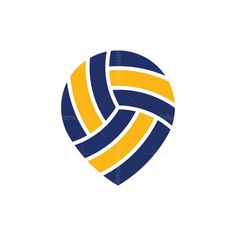 a volleyball ball in the shape of a heart on a white background with blue and yellow stripes