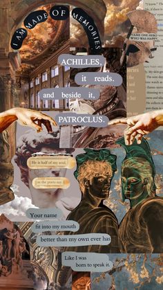 collage of images with words and pictures on them, including hands reaching out to each other