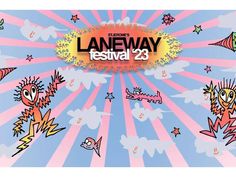 an advertisement for the laneway festival with cartoon characters and stars in the sky above it