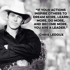 a man wearing a cowboy hat sitting in a chair with his arms crossed and a quote on it