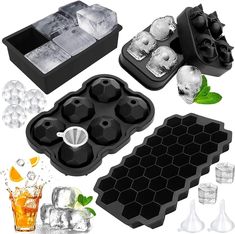 an assortment of ice cubes and drinks