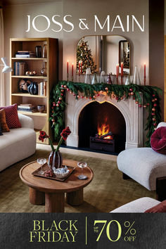 a living room filled with furniture and a fire place next to a christmas tree in front of a fireplace