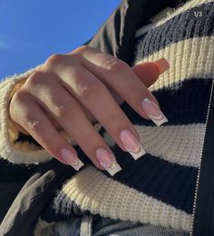 Nails Christmas French Tips, Coffin French Tips Nails, French Tips Nails And Toes, Long French Tips Nails, Nails Light Blue French, French Tips Nails Almond, French Tips Nails Coffin, Chrome French Tips Nails, Almond Shape French Tips