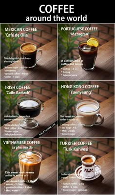 the different types of coffees are shown in this graphic diagram, which shows how to make