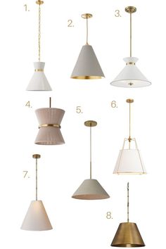 the different types of pendant lights hanging from ceiling to ceiling in various sizes and colors