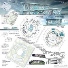 an architectural drawing with blueprints and diagrams on the front, back and side