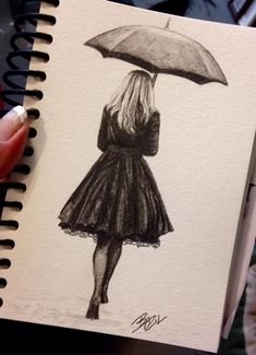 a drawing of a woman holding an umbrella