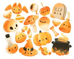 an assortment of pumpkins and other items for halloween