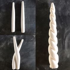 three different types of white objects on a black surface and one is made out of clay