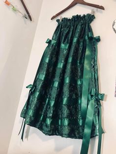 Hunter Green stain fabric  Hunter Green ribbon with 2 bows on each side  Paper bag waist Green Ribbon Skirt, Skirt Ideas, Green Ribbon, Green Skirt, Hunter Green, Dress Clothes For Women