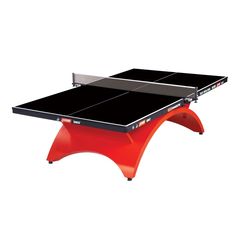 the ping pong table is red and black