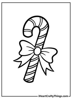 a candy cane with a bow on it's side in black and white coloring pages