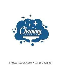 the cleaning service logo is blue and has stars on it, as well as a cloud with