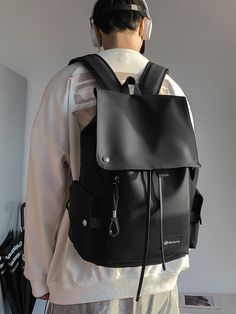 Stylish College Bags For Boys, Black Leather Backpack For Men, Korean Men Backpack, Backpack Leather Man, College Backpack Men, Backpack Outfit Men, Bag Outfit Men, College Bags For Boys, Fashion School Bag