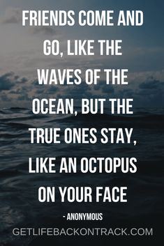 an ocean with the quote friends come and go like the waves of the ocean, but the true ones stay, like an octopus on your face