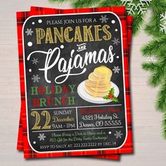 a holiday brunch party with pancakes and christmas decorations