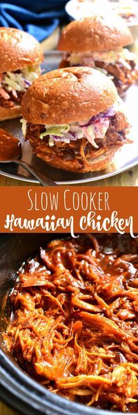 slow cooker hawaiian chicken recipe with pulled pork and bbq sauce on the side