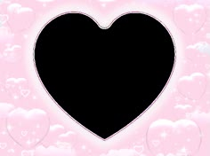 a pink heart shaped frame with hearts in the middle and clouds around it on a light pink background