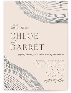 a wedding card with the words, gloee and garrett on it