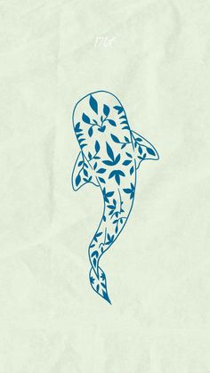 a drawing of a dolphin with leaves on it's back and the word fish written in blue