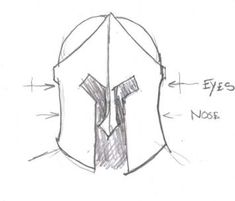 a drawing of a helmet with the letter k on it's side and an arrow drawn