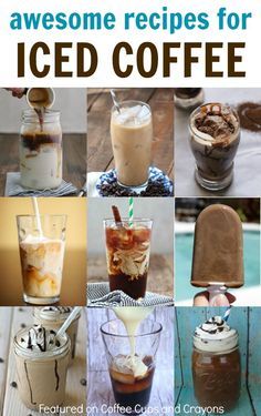 there are many different types of iced coffees in this collage with the words awesome recipes for iced coffee