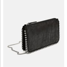 Zara Studded Black Crossbody Bag Size 5.5” By 9” By 1.1” Chic Silver Zara Shoulder Bag, Silver Zara Shoulder Bag For Evening, Zara Silver Shoulder Bag For Evening, Zara Silver Evening Shoulder Bag, Chic Silver Zara Bags, Zara Silver Evening Bag, Mode Zara, Handbags Luxury, Zara Bags