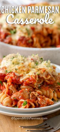 chicken parmesan casserole on a white plate