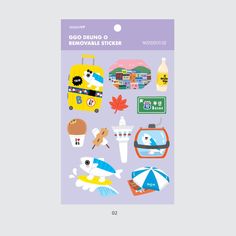 the sticker sheet is filled with various items that include luggage, umbrellas and other things