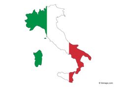 an italian country map with the flag in red, green and white on it's borders