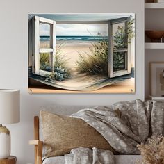 an open window overlooking the beach and ocean