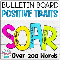 bulletin board with words that spell out the word soar over 200 words to read