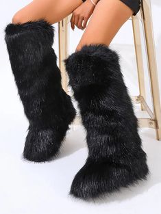 Women's Warmth Thermal Fluffy Faux Fur Mid-calf Snow Boots Transparent Boots, Platform Heels Boots, Thigh High Boots Heels, Animal Print Shoes, Platform Block Heels, Chunky Heels Boots, Knee Boot, Western Cowboy Boots, Shoe Print