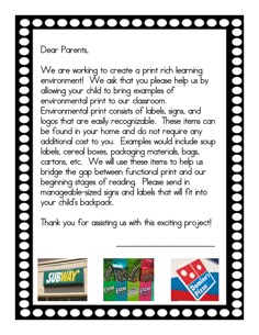 a letter to parents from their children that is written in black and white with polka dots