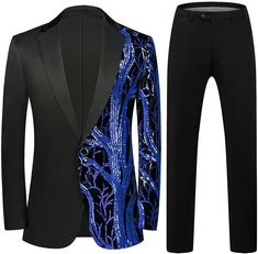 This stylish Men's Fashionable Tuxedo Sequin Blazer & Pants Suit is sure to turn heads. The perfect blend of black and sequins offers timeless elegance. Crafted from a lightweight and durable material, this suit offers a comfortable fit with flexible mobility. Perfect for any formal event. 80% Polyester and 20% Viscose Imported Button closure Dry Clean Only Mens Suits Slim Fit 2 Piece Jacquard Tuxedo One Button Shawl Collar Jacket & Trousers Men's Suit SIZE NECK CHEST WAIST SLEEVE S 14-14½″ 34-3 Fitted Sequin Suits For Night Out, Black Sequin Suits For Formal Occasions, Black Sequined Formal Suits, Black Fitted Suits With Sequins, Black Fitted Suit With Sequins, Black Sequin Suits For Evening, Fitted Black Sequined Suits, Black Fitted Sequin Suit, Black Sequin Evening Suit