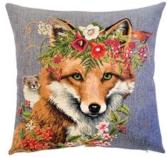 a pillow with an image of a fox on it