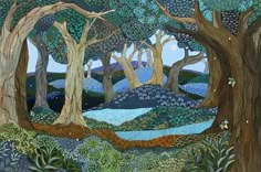 an image of a painting of trees in the woods