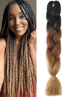 Degradê  Collar  Fibra sintética  Tranças de cabelo Embellished 4/27 Braids, Black To Brown Ombre Braids, Brown Ombre Braids Black Women, Ombre Brown Box Braids, Brown Braiding Hair, 4/27/30 Braids, Braided Updo For Short Hair, Crochet Braids Hair