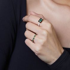 Like miniskirts and Twiggy lashes, this Alice Cicolini design channels the spirit of ’60s Mod. A coterie of emerald, enamel and gold, this color-blocked band packs a cool, Pop-Art punch. • 14k yellow gold & lacquered enamel • Baguette emerald • Band Width: 2mm, Band Height: 1.5mm • In stock in size 6. Additional sizes are made to order, please allow 10-12 weeks. Handmade in the UK, the Candy Lacquer collection is inspired by the traditional techniques of Japanese lacquer work, and their striking Modern Green Enamel Jewelry, Green Enamel Ring, Twiggy Lashes, Japanese Lacquer, Alice Cicolini, Emerald Band, Rings Luxury, Diamond Signet Ring, Luxury Ring