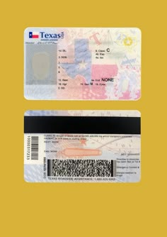 the texas state id card is shown on a yellow background