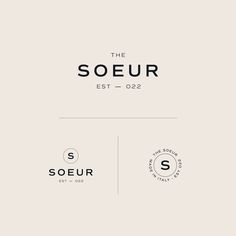 the soeur logo is shown in black and white