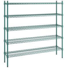 four tier shelving unit with wire shelves on each side and one shelf below it