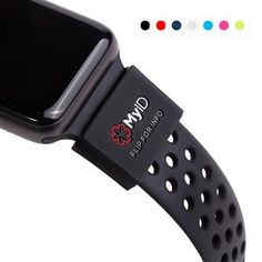 an apple watch with a black band and red flower on it's wristband