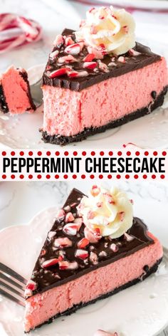 two slices of peppermint cheesecake on a plate