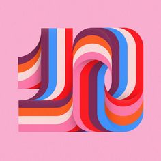 an abstract design made up of multicolored lines on a pink background with the letter u in the middle