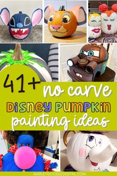 Looking for simple yet magical pumpkin decorating ideas? Check out our 41+ Disney pumpkin painting ideas that are easy and require no carving. From Disney princesses to Pixar characters, these designs are perfect for fans of all ages. Best Painted Pumpkins, Painted Pumpkin Character Ideas, Super Hero Pumpkin Painting Ideas, Inside Out Pumpkin Ideas, Coco Pumpkin Painting Ideas, Painted Pumpkins Cartoon Character, Pumpkin Decorating Storybook Characters, Simba Pumpkin Painting, Stitch Pumpkin Ideas