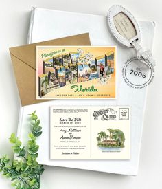 a postcard style wedding suite with an envelope and save - the - date card